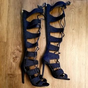 Gladiator Heeled Sandals- Denim